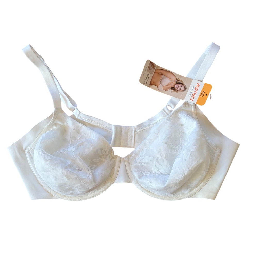 NWT Warners Simply Perfect Underarm Smoothing T-Shirt Bra White Lace 40C